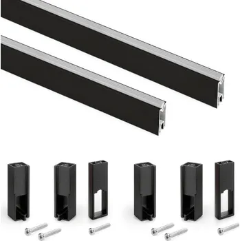 Věšák Emuca Sada 2ks šatní tyče s těsněním LUXE s úchyty / Černá strukturovaná 0,75 m