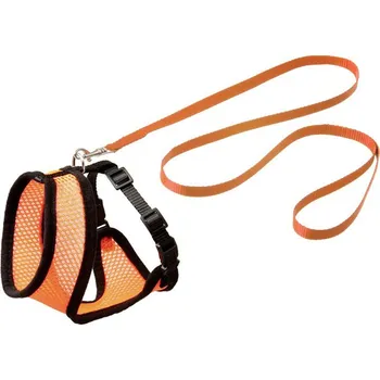 Postroj s vodítkem na kočku FLAMINGO Harms (M) oranžovočerný 1x110cm