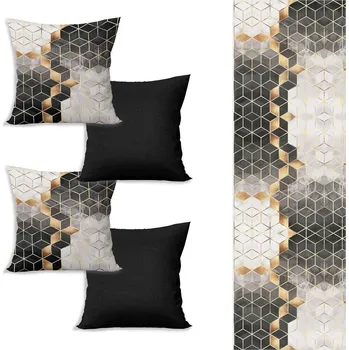 Povlak na polštářek Set běhounu na stůl a 4 povlaků na polštáře Optic - Minimalist Cushion Covers ID_1467458