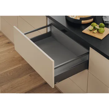 Úložný box Blum Kuchyňský box - Merivobox "E" s relingem 40kg / Orion šedá 270 mm