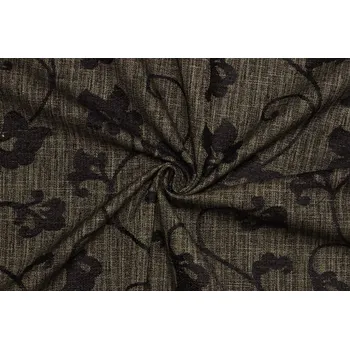 Potahová | Čalounická látka - Žinylkový květinový vzor - 6669 černá 1.5 m
