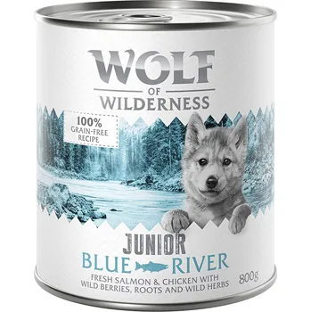 Krmivo pro psa 6x800g Little Wolf of Wilderness Junior - Blue River - kuřecí a losos