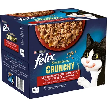 Krmivo pro kočku 20x85g + 2x40g Felix Sensations Crunchy Crumbles - kuřecí, hovězí, králičí, jehněčí