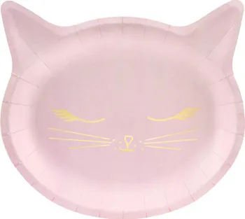 Party nádobí PartyDeco Papírové talířky kočka 20 cm 6 ks růžové
