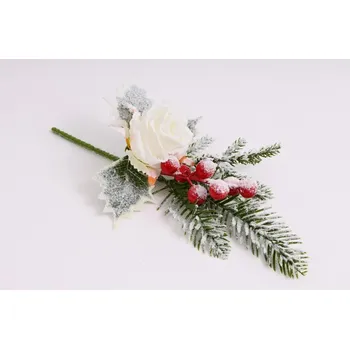 umělá květina Zasněžená růže s větvičkou 26 cm, bílá