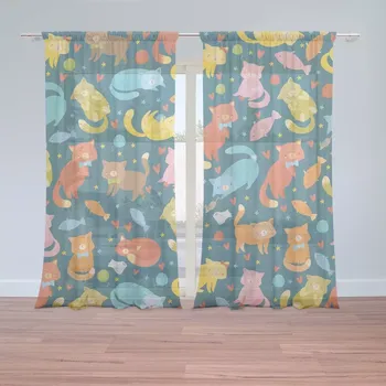 Záclona Záclony Kočky s rybkami: 2 ks - 150x250 cm - Sablio