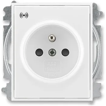 Elektrická zásuvka 5589E-A02357 03 Zásuvka jednonásobná s clonkami, s přep. ochr., bezšroub., akust. sig., bílá/bílá, ABB Element, Time