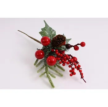 Vánoční dekorace Vánoční zápich s bobulemi a šiškou 26 cm, červená