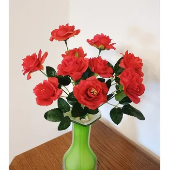 umělá květina Růže keřík 5 květů 29 cm červená