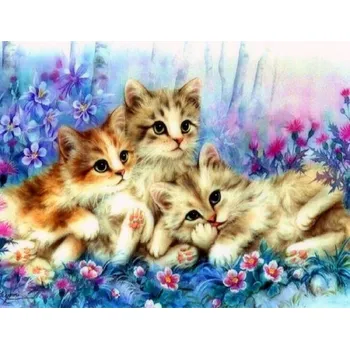 Diamantové malování Diamantové malování - Koťátka v kvítí - č. 827 65x85 cm