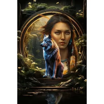 Diamantové malování Diamantové malování - Vlk a lesní děva č. 1128 - 30x45cm
