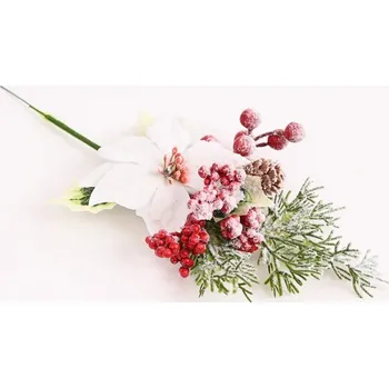 Vánoční dekorace Zápich vánoční hvězda a bobule 27 cm, bílá