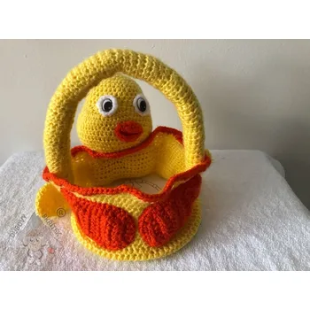 Velikonoční dekorace Dubový skřítek Košíček pro malé koledníky s kuřátkem ručně háčkovaný