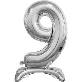 Balónek GoDan Fóliové číslo 9 stojící stříbrné, 74 cm