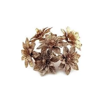 umělá květina Květ na drátku s glitry, měděná