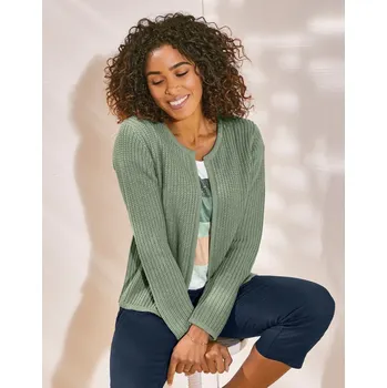 Dámský svetr Krátký kardigan s metalickým vláknem khaki 54