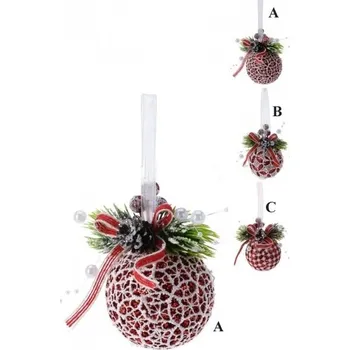 Vánoční dekorace Vánoční koule 8 cm, červeno-bílá - C