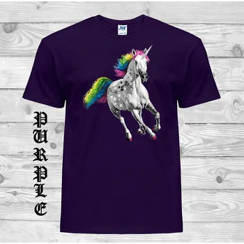 Dívčí tričko detske-levne-bavlnene-tricko-potisk-barevny-jednorozec Barva: Purple - purpurová, velikost: 128