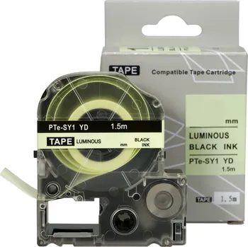 Pásek do tiskárny Epson SY12YD, 12mm x 1, 5m, černý tisk / luminiscenční bílý podklad, kompatibilní páska