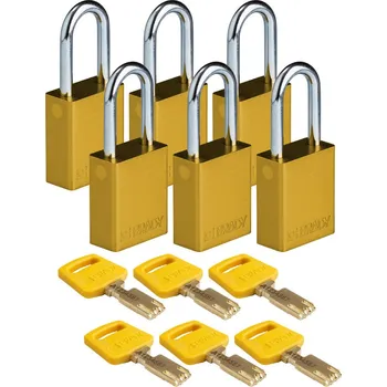 Visací zámek Visací zámky SafeKey, hliníkové, BJ = 6 kusů, výška třmenu 38,10 mm, žlutá