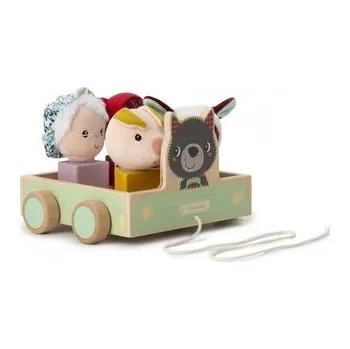 Dřevěná hračka Lilliputiens - tahací vozík vlk Ludvík s aktivitami - vkládačka + tvary