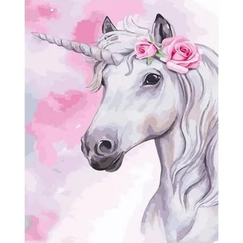 Set školních potřeb Malowanie po numerach - Biały jednorożec 40x50cm