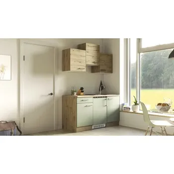 Kuchyňská linka Rovná kuchyňská linka se spotřebiči Flex Well Cara 150,5 cm barva čela zelená dub matná barva korpusu dub