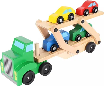 Dřevěná hračka Kruzzel 22698 Tahač s návěsem a autíčky 32 cm