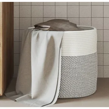 Úložný box vidaXL Úložný koš a bílý Ø 40 x 35 cm bavlna [358468] Barva: Šedá a bílá