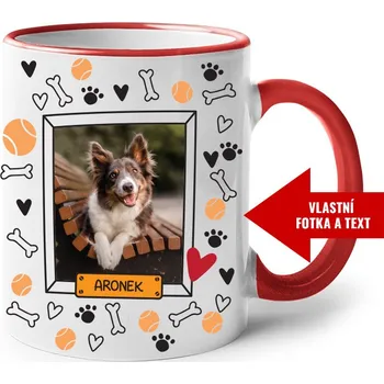 Hrnek s vlastní fotkou pejska a jménem 3, Barva Červená, Velikost 330 ml, Canvas Keramický hrnek s barevným uchem Bezvatriko.cz 2333