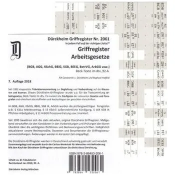 ARBEITSGESETZE Dürckheim-Griffregister Nr. 2061 ( 2018) - Dürckheim, Constantin von