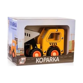 Dřevěná hračka Drewniane auto z oponami - koparka