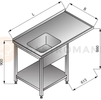 Nerezový dřez Stůl s jednokomorovým dřezem na pravé straně, s policí, 1300x700x900 mm | LOZAMET, LO342/P