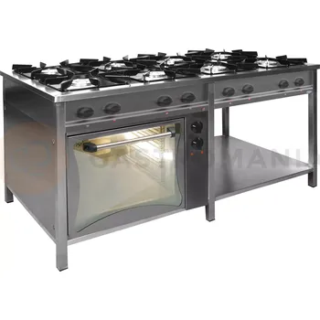 Sporák Gastronomický plynový sporák 8 hořáků s elektrickou troubou a s policí, 1700x700x850 mm, 43,3 kW | EGAZ, TG-8740/PKE-1