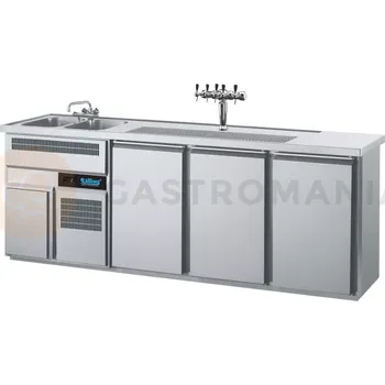 Chladící barový stůl 2500x700x980 mm, 3dvéřový, dřez na levé straně | RILLING, AGT M732L 81-1/1/1
