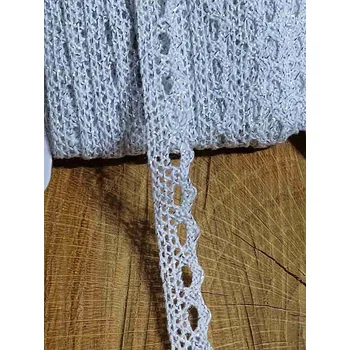 Krajka Krajka s lurexem šíře 11 mm paličkovaná bílá se stříbrnou nitkou