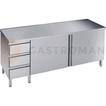 Nerezový dřez Podstavec pracovního stolu 1200x600x850 mm se 2 policemi, 3 šuplíky, 2 dvířky, bez pracovní desky | RILLING, ASF 0612U S3L0