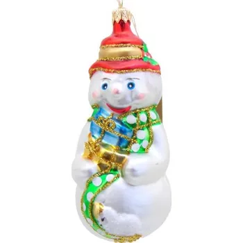 Vánoční ozdoba Vánoční ozdoba sněhulák s dárky a malým psem F460