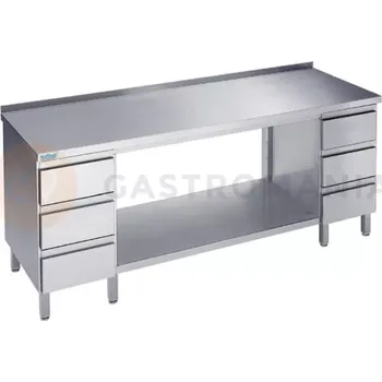 Nerezový dřez Pracovní stůl 1200x700x900 mm, police, 2 bloky se 3 šuplíky, pracovní deska se zadním lemem | RILLING, ATZ 0712C S3B0