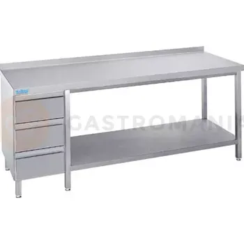 Nerezový dřez Pracovní stůl 1600x600x900 mm s policí, 3 šuplíky a pracovní deskou se zadním lemem | RILLING, ATZ 0616C S3L0
