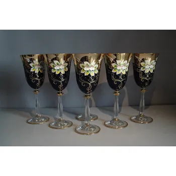 Sklenice Angela víno 250 ml set 6ks vysoký smalt, zlacené, kobaltová modř