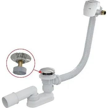 Sifon Alcadrain Odtokové soupravy - Vanová odtoková a přepadová souprava s napouštěním, pro silnostěnné vany, délka 1000 mm, Click-Clack, chrom A509CKM-100