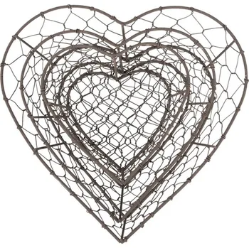 Bytová dekorace 3ks drátěný kovový košík ve tvaru srdce - 25*23*11/ 22*20*10/ 19*18*8 cm