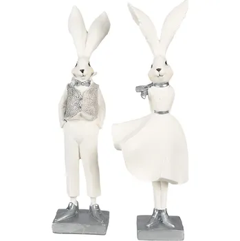 Velikonoční dekorace Dekorace socha bílý zajíc ve vestičce - 9*13*36 cm