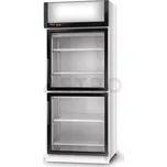 Chladící skříň jednostranně prosklenná s křídlovými dveřmi, jednokomorová, dvoudvéřová, horní agregát, ventilátor, 4 kl., nerezové opláštění, 625x750x2020 mm | RAPA, SCh - S 625 / 2D