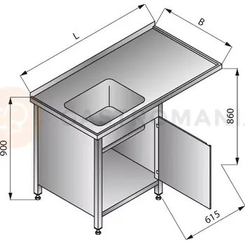 Nerezový dřez Stůl s jednokomorovým dřezem na levé straně, se skříňkou, 1300x700x900 mm | LOZAMET, LO343/L