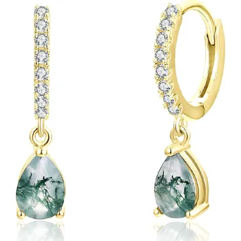 Náušnice Olivie Stříbrné náušnice MECHOVÝ ACHÁT GOLD 8393 Ag 925; ≤2,2 g.