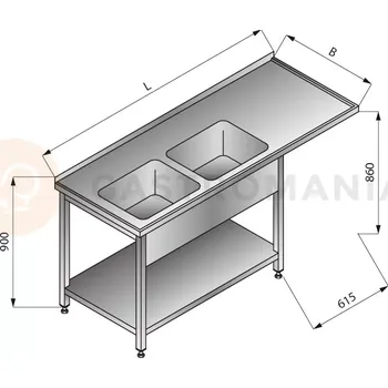 Nerezový dřez Stůl s dvoukomorovým dřezem na levé straně, s policí, 1800x700x900 mm | LOZAMET, LO346/L