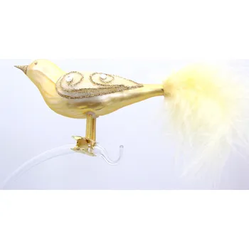 Vánoční ozdoba Vánoční ozdoba s klipsem, ptáček, Vrabec 144 s kamínky, zlatý