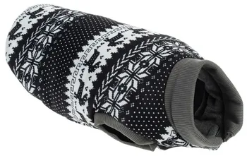 Obleček pro psa Pletený svetr pro psy s norským vzorem a fleecovou podšívkou na suchý zip černý/bílý S 25 cm